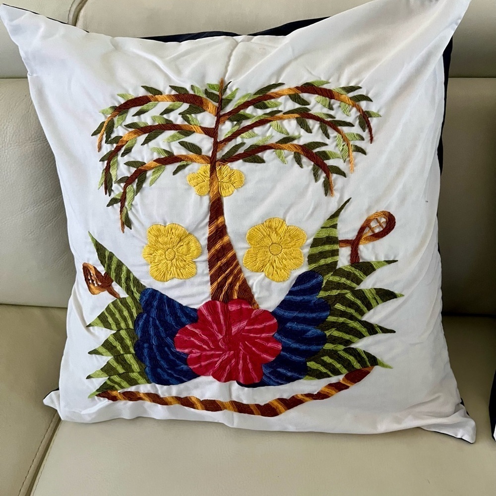 Tropical Embroidered Throw Pillow Set - White, Red, Yellow, Green - Picture 3 of 8